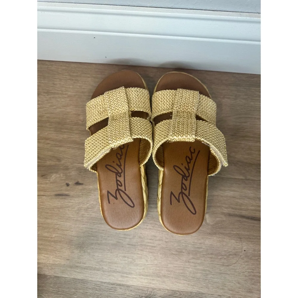 Zodiac Izzy Platform Slide Sandals Womens 5.5 Natural Woven Espadrille Boho Chic